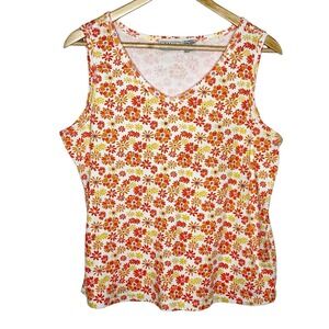 VTG 90s Basic Editions Tank Top Womens XL All Over Flower Print Casual Y2K